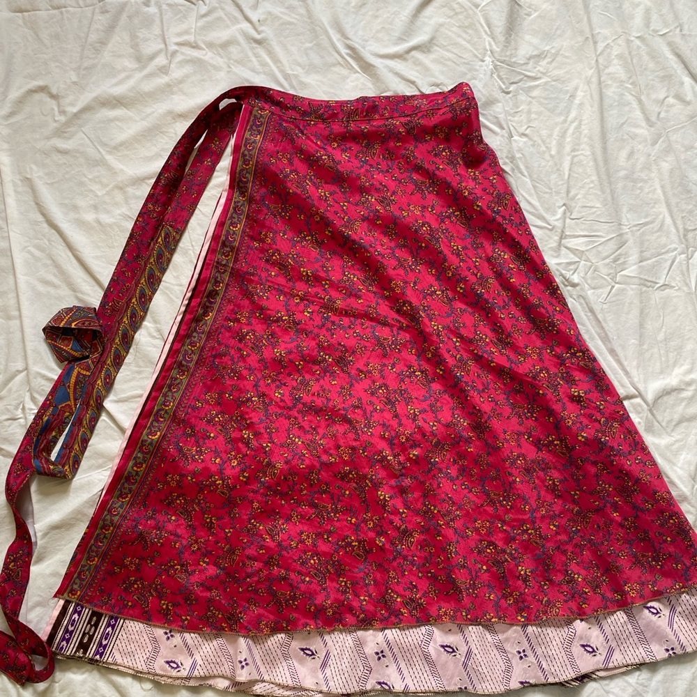 Pink Ruffled Midi Wrap Skirt